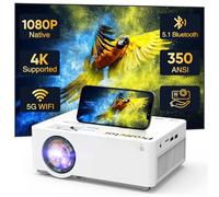 Proyector nativo 1080P con WiFi Bluetooth 5G (con trípode) - Compatible con 4K, portátil al aire libre, pantalla máxima de 300 pulgadas, compatible con TV Stick, HDMI, teléfono
