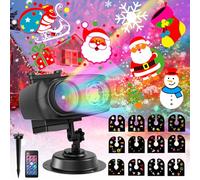 Proyector Navidad Exterior, 2 en 1 Luces Navidad con 12 Diapositivas 8 Patrones 10 Colores Efecto Onda, Impermeable con Mando y Timer para Decoración Exterior e Interior