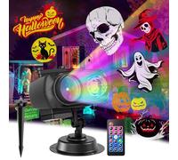 Proyector Navidad Exterior, 2 en 1 Luces Navidad con 12 Diapositivas 8 Patrones 10 Colores Efecto Onda, Impermeable con Mando y Timer para Decoración Exterior e Interior