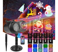 Proyector Navidad Exterior, GuKKK Decoración Navideña LED Impermeable IP44, 10 Patrones LED 10 Colores Efecto Onda de Agua 2-en-1, Control Remoto, para Cumpleaños Fiesta Cotillon Nochevieja Regalo
