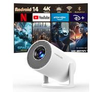 Proyector Portátil con Android 14, Mini Proyector 4k 1080P Full HD Soporte 200ANSI, Videoproyector WiFi 5G BT 5.4, Cine Projector 180 ° Se Puede Girar para TV Stick Blanco