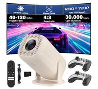 Proyector Portatil Full HD 720P con Android 14, WiFi Bluetooth, 200 ANSI, Compatible con 36000+ Juego 14 Emuladore, Corrección Trapezoidal, Giro 180° Mini Proyector para Cine En Casa (U5,Blanco Crema)