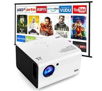 Proyector portátil, SWZA nativo 1920 x 1080P proyector de vídeo con pantalla de 100 pulgadas, mini proyector con altavoz de sonido HiFi integrado para cine en casa