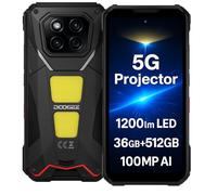 Proyector Smartphone Resistente 5G DOOGEE VMAX Play, Luz de Campamento 1200LM, Batería 20500mAh, 36GB+512GB, 6,78" FHD+, 200MP Cámara (20MP Visión Nocturna), Teléfono AI Rugerizado Android 15, Negro