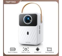 Proyector TOPTRO Android 9,0 1080P 380ANSI proyector portátil 1280*720P enfoque eléctrico Keystone automático batería integrada cine en casa White