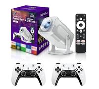 Proyector y juego HCS350 Pro, proyector de juegos inteligente retro 4K 1280 x 1080P 30000 juegos integrados, videojuego portátil con 2 controladores inalámbricos, WiFi 5G, Bluetooth, HDMI, Android 12