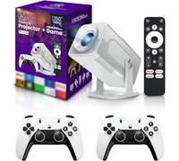 Proyector y juego HCS350 Pro, proyector de juegos inteligente retro 4K 1280 x 1080P 30000 juegos integrados, videojuego portátil con 2 controladores inalámbricos, WiFi 5G, Bluetooth, HDMI, Android 12