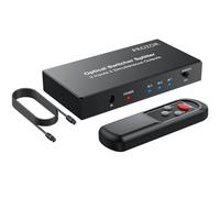 PROZOR Divisor Óptico 3 Entradas 2 Salidas SPDIF Toslink, Conmutador Splitter con Control Remoto IR Divisor de Audio Aleación de Aluminio Compatible con LPCM2.0 DTS Dolby-AC3 para Soundbar Blu-Ray PS4