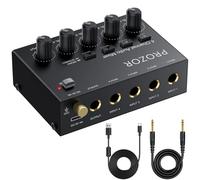 PROZOR Mezclador Audio 4 Canales Compacto USB-C - Control Volumen Independiente, 4 Entradas/Salidas 6,35mm, Interruptor Estéreo Mono, Bajo Ruido para Micrófono Guitarra Bajo DJ Streaming Grabación