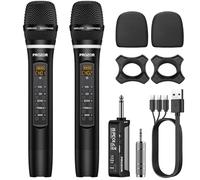 PROZOR Micrófono Inalámbrico UHF con Control de Eco de Graves Agudos de Volumen, Micrófono Karaoke Recargable Sistema de Micrófono Dinámico de Mano Dual con Receptor Recargable para Karaoke, DJ, Bodas