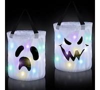 PRTECY 2 Uds. Cubo de Truco o Trato de Halloween con Luz, Bolsa de Caramelos Fantasma de Halloween, Cesta Multiusos de Halloween para Fiesta en Casa, Adorno de Bolso, Accesorio(B)