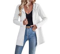 Prterver Chaqueta con Capucha y Textura Ondulada para Mujer, Color Liso, Patchwork, Informal, Holgada, con Cremallera Marfil S