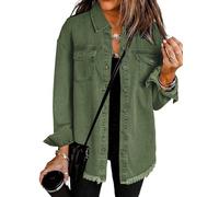 Prterver Chaqueta Vaquera Oversize para Mujer, Camisas Vaqueras Casuales de Larga, Chaqueta Vaquera Desgastada, Conjuntos de 2025. Verde XXL