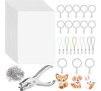 Prterver Kit de 141 Piezas Dink con 20 Láminas de Plástico Retráctil, Papel y 121 Llaveros, Accesorios para Manualidades de Bricolaje para Niños y Adultos.