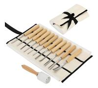 Prterver Kit de Tallado en Madera 12 PCS, Herramientas de Tallado en Madera y Mazo con de Lona, Gubias -V 60, Set de Herramientas para Tallado en Madera.