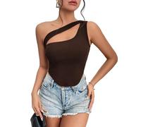 Prterver Sujetador Deportivo de un Solo Hombro para Mujer, Sin Mangas, para Entrenamiento, Yoga, Top Corto de Verano Sin Espalda Color Café S