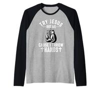 Prueba Jesus Not Me Cause I Throw Hands Christian Boxer Boxing Camiseta Manga Raglan