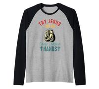 Prueba Jesus Not Me Cause I Throw Hands Christian Boxer Boxing Camiseta Manga Raglan