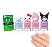 [Prueba muy buena, nota 1.1 *] Juego de esmaltes de uñas para niños de Hello Kitty, My Melody, Cinnamoroll & Kuromi, esmalte de uñas para niños a base de agua, 4 diseños de 3 ml, no tóxico, vegano