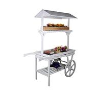 PRUJOY Carro Grande para Flores de 3 Niveles, macetero de Madera Maciza, Soporte para Plantas con Carrito, Estante de exhibición para decoración de jardín (White)