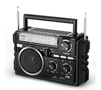 PRUNUS J-02 Radio Portatil Pequeña FM Am SW, Radio Solar y Recargable de 1800mAh, o Funciona con Pilas D, Transistores Radios con Dos Antenas, Reproductor Bluetooth/USB/TF de 5W, Fácil de Usar.
