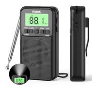 PRUNUS J-128 Am/FM Radio Portatil Pequeña, Radio Digital con Despertador/Temporizador de Sueño, Transistor Radios a Pilas, con Toma de Auriculares y Botones de Bloqueo para Correr, Caminar, Viajar.