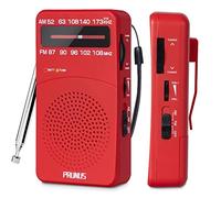 PRUNUS J-166 Transistores Radio Portatil Pequeña FM/Am, Radio Pequeña Pilas con Clip Trasero, Radios Analogica Sintonizador con indicador. Funciona con Pilas AA para Caminar y Viajar.(Rojo)