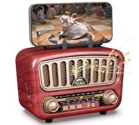 PRUNUS J-180 FM/Am/SW Radio Vintage Retro Woodgrain, Radio Portatil Pequeña Recargable de 1800mAh, Radios Transistor con Excelente Recepción, Altavoz de 5W con Bluetooth 5.0, Soporte USB/TF/AUX.