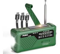 PRUNUS J-366 FM/Am/SW Radio Emergencia Solar Dinamo, Cable de Carga 3 en1 | Transistor Radio a Pilas AAA, Radios Portatil Pequeña Recargable con Banco Energía de 2000 mAh, Linterna, Alarma SOS.