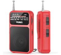 PRUNUS J-555 Am/FM Radio Portatil Pequeña Recargable, Carga USB-C, Radios Pequeña Pilas, con Toma de Auriculares, Transistor Radio de Bolsillo con Clip y cordón para Correr, Acampar. (Rojo)