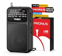 PRUNUS J-555 Am/FM Radio Portatil Pequeña Recargable, Radios Pequeña Pilas, con Toma de Auriculares, Carga USB-C, Transistor Radio de Bolsillo con Clip y cordón para Correr, Acampar. (Negro)