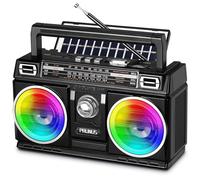 PRUNUS J-750 Transistor Radio FM/Am/SW, Radio Portatil Recargable por Energía Solar/USB-C, Batería 1800mAh, Radio Vintage con Luz de Colores, Radio Bluetooth Soporta USB/TF, para Cocina/Salón/Jardín.