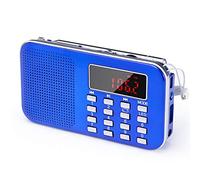 PRUNUS J-908 Am/FM Radio Portatil Pequeña Recargable, Radio Pequeña Digital con Linterna LED, Reproductor de TF/USB/AUX /MP3, Radio Bateria Recargable de 1200 mAh (Azul)