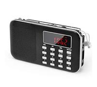 PRUNUS J-908 AM/FM Radio Portatil Pequeña Recargable, Radio Pequeña Digital con Linterna LED, Reproductor de TF/USB/AUX /MP3, Radio Bateria Recargable de 1200 mAh (Negro)
