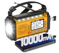 PRUNUS J-924 Dab/UKW Radio Digital con Función de Preselección, Radio Portatil Pequeña Recargable con Banco de Energía de 10000 mAh, Radio Solar y a Pilas, con Manivela,Linterna,SOS. (Amarillo)