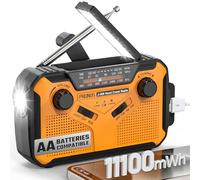 PRUNUS Radio meteorológica NOAA de emergencia de 5 vías: solor/manivela de mano/USB/pilas AA/baterías recargables, linterna LED y lámpara de lectura, AM FM, cargador de teléfono celular de banco de