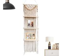 Pruojhw Estante de pared Boho, estante de pared de macramé | Estantes de pared de 3 niveles, Percha para decoración con colgajas | Tapiz multifuncional estilo bohemio, Organizador de estantes para