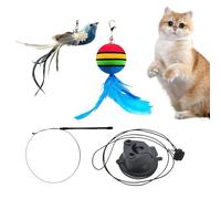 Pruojhw Estimulantes juguetes para gatos - Juego interactivo de pesca para gatos con plumas | Pesca de juego guiada a mano con ventosa y soporte de pared contra el aburrimiento para el movimiento y la