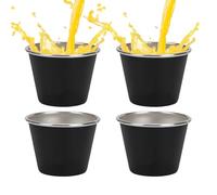 Pruojhw Juego de vasos de chupito para camping, de viaje, juego de 4 vasos de chupito de acero inoxidable portátiles de 50 ml para café de viaje en de transporte de malla, para picnic de