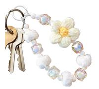 Pruojhw Llaveros para teléfono móvil con cuentas y bolas de peluche, llavero para teléfono móvil con flores de lana y bolas de peluche, Siehe Beschreibung, Felpa + acrílico, Ver descripción