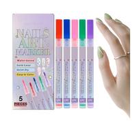 Pruojhw Set de bolígrafos de uñas, bolígrafos de pintura impermeables con punteado de graffiti, 5 colores, rotuladores de manicura, decoración de dibujo, punta de 0,5 mm, para mujeres, niñas, salón