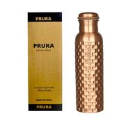 PRURA Botella de agua de cobre con diamante regular, botella de agua de cobre puro, para yoga, ayurveda, beneficios para la salud, a prueba de fugas (900 ml, diseño 17)