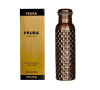 PRURA Botella de agua de cobre puro con diseño de ladrillos negros para beber, botella de agua de viaje para gimnasio, oficina, senderismo, al aire libre, botella de agua ayurvédica sin juntas a