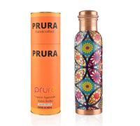 PRURA Botella de agua de cobre puro impreso, a prueba de fugas, recipiente de cobre ayurvédico para deportes, gimnasio, al aire libre, yoga, beneficios para la salud