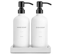 Prus Waso Juego de dispensador de jabón de Cocina, dispensador de jabón Blanco con Bomba de Acero Inoxidable Negro, decoración Moderna de Cocina (Blanco)