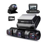 PRUVEEO Cámara para salpicadero, cámara de 4 Canales FHD 1080Px4, Frontal, Izquierda, Derecha y Trasera, Interior Frontal y Trasero, WiFi GPS Integrado, 256 GB máximo, Tarjeta Gratuita de 128 GB,