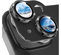 Prybaw Tempered Glass Camera Lens Protector for iPhone 15/15 Plus, Metal Ring, Scratch Resist, Case Friendly