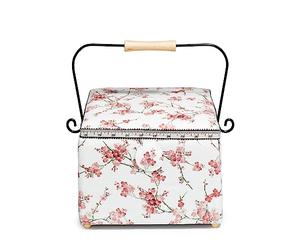 Prym 612057 - Cesta de costura cuadrada grande con flor de cerezo Nostalgia, 26 x 26 x 19 cm, color blanco, talla única