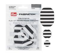 Prym 921012 FabPatch Stretch Design Rub-on Patch (3 piezas) - Parches de reparación bielásticos autoadhesivos con rayas negras para ropa deportiva, leggings, chaquetas y zapatillas de deporte. Sin