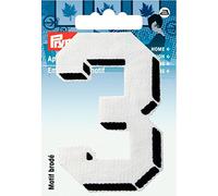 Prym 925878 Aplicación número 3 pequeño blanco, contorno negro
